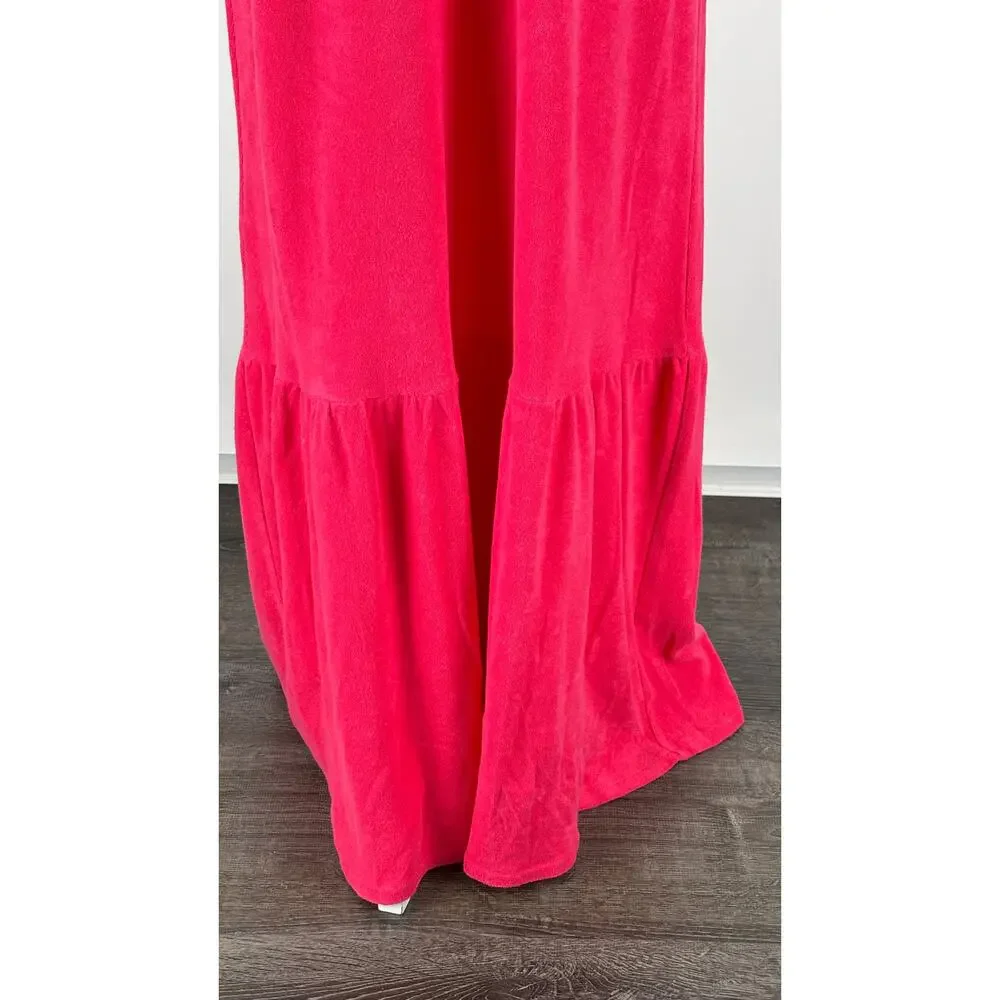 Juicy Couture Smocked Terry Cloth Maxi Dress Pink Womens Size Medium New Y2K